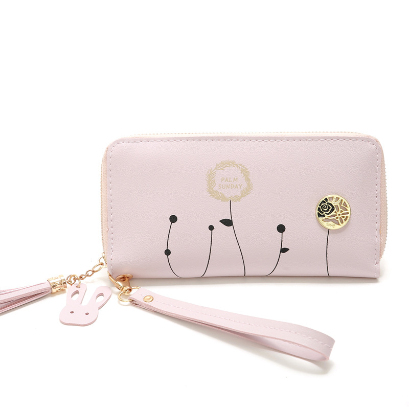 93g Weight Polyester Lining Material Zipper Closure Type Business Occasion Pu Leather Material Solid Color Pattern Women'S Gender Square Shape Dark Grey, Grey, Rose Red, Pink, Green, Blue, Yellow, Black Color Korean Printing Medium Long Single Pull Wallet Wholesale 25