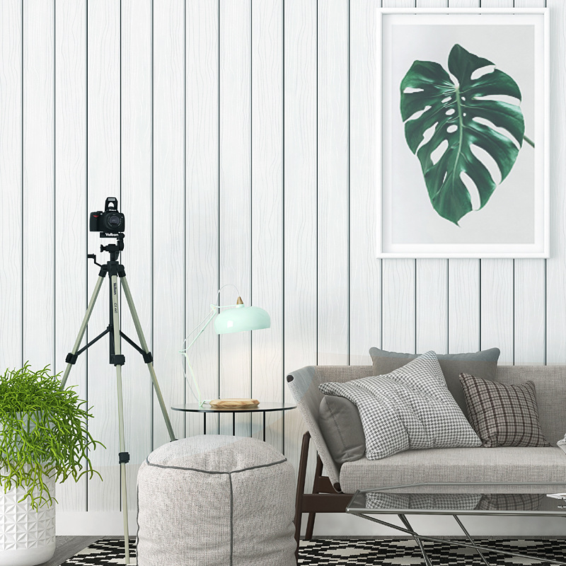 盛彩现代北欧壁纸白色木纹简约卧室客厅沙发电视墙无纺布条纹墙纸