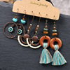 Ethnic earrings, retro set, woven accessory with tassels, ethnic style