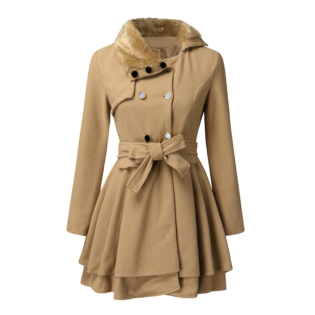 Women's Fashion Solid Color Double Breasted Woolen Coat display picture 2