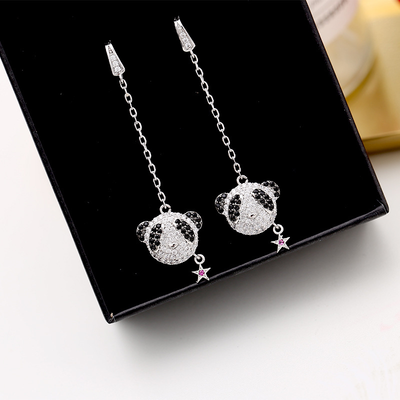 Fashion microinlaid zircon panda earrings NHDO128980picture5