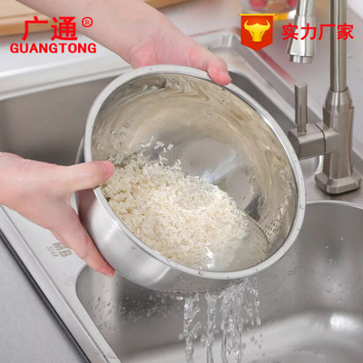 Manufacturers supply 304 Stainless steel Basin originality logo new pattern Fruit bowl customized thickening Wash rice sieve