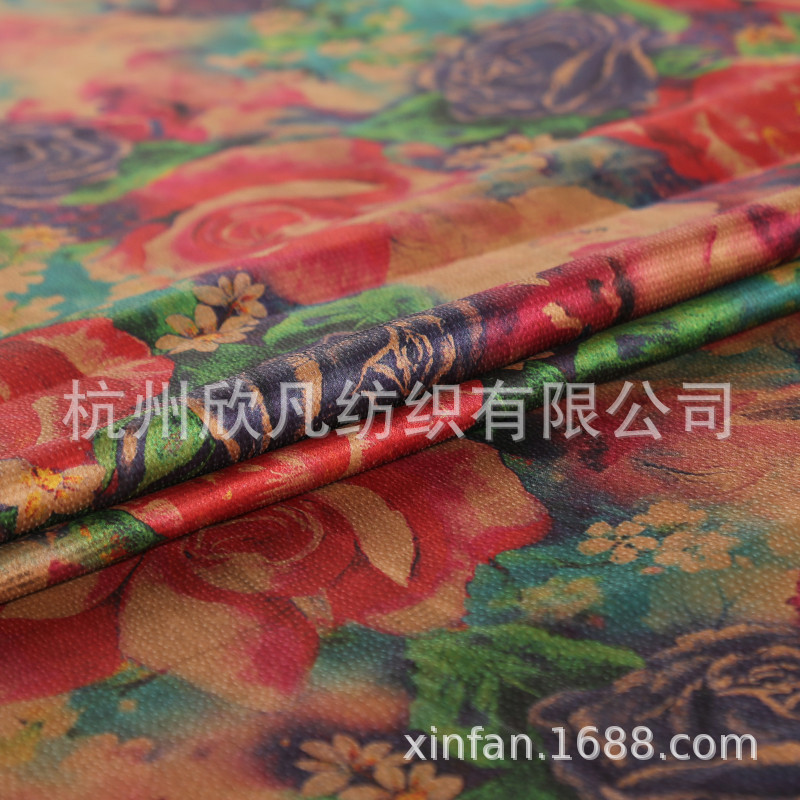 夏季新品红花绿叶珍珠传统香云纱布料衣裙旗袍桑蚕丝100%服装面料