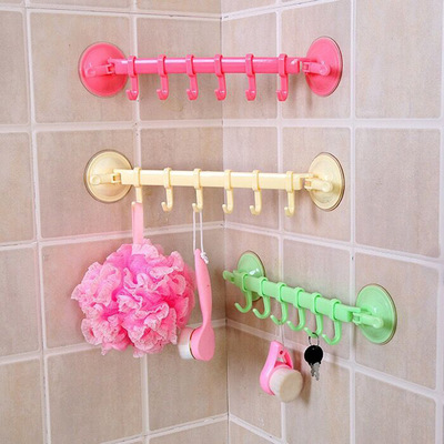 pinkycolor No trace Locking type Powerful sucker 6 Hooks Free nail Bathroom towel rack cupboard Liulian Hooks