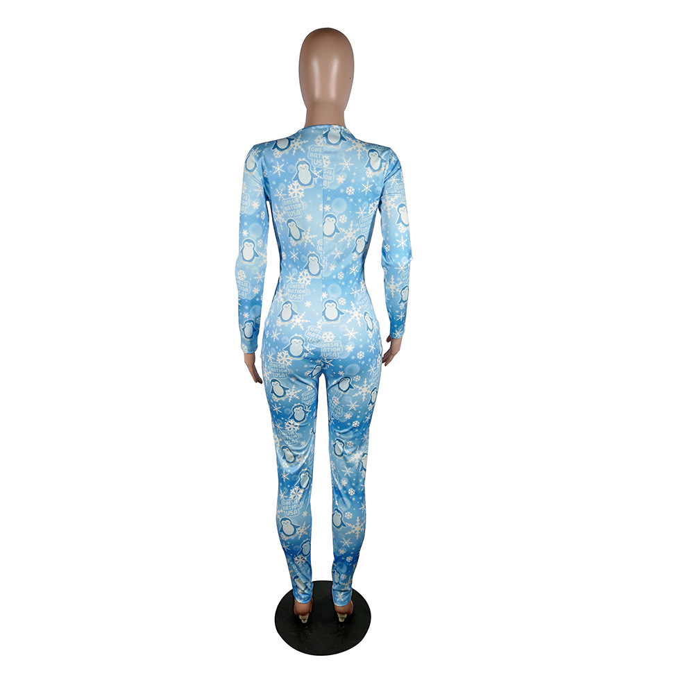 Woman Long Sleeve Jumpsuit Christmas Gift snowflake Printed Button Bodysuit | eBay