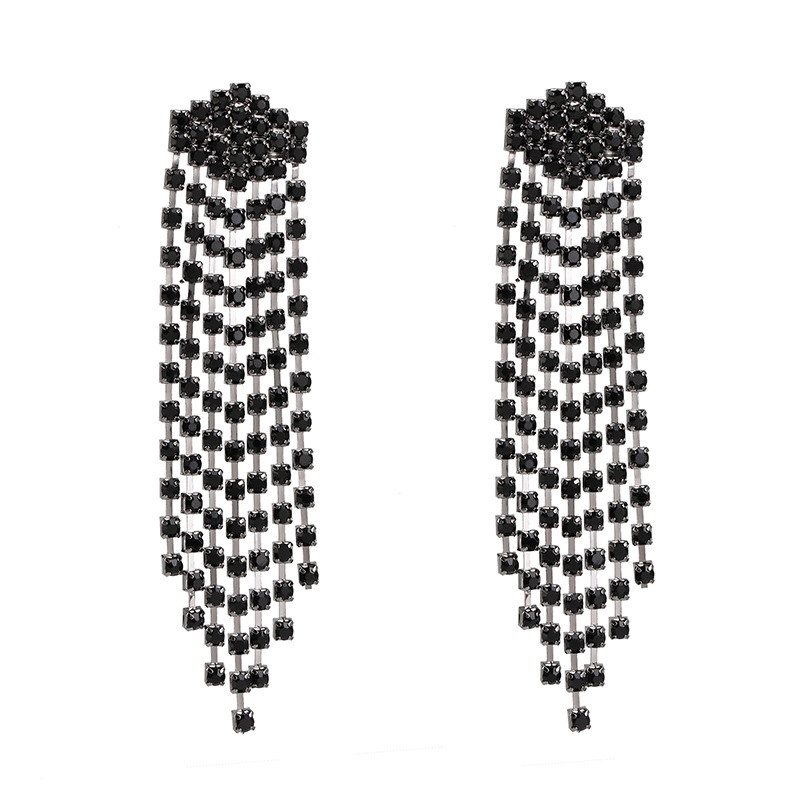 Ultra Flash Rhinestone Long Tassel Chain Earrings For Women display picture 8