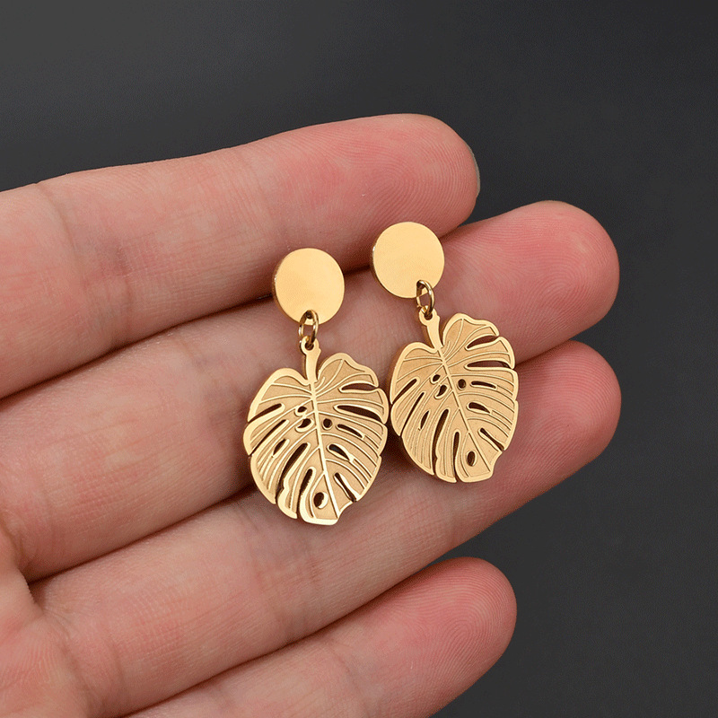 Leaf Stainless Steel Gold Earrings Female Bohemian display picture 2