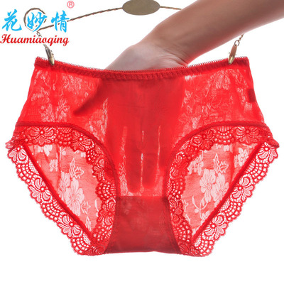 批发性感蕾丝内裤女大码纯棉裤裆无痕中腰超薄透明镂空少女三角裤|ru