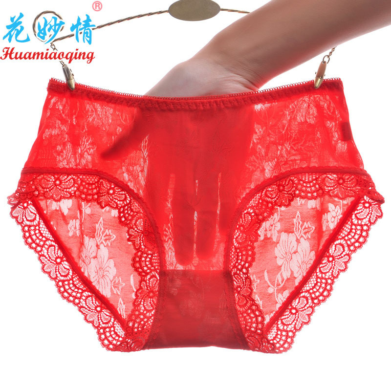 批发性感蕾丝内裤女大码纯棉裤裆无痕中腰超薄透明镂空少女三角裤|ru