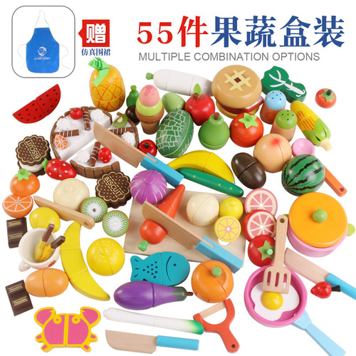 Wooden Magnetic Fruit Cutting Toy Children's Vegetable Cutting Watch Early Education Play House Fruit Cutting Fun