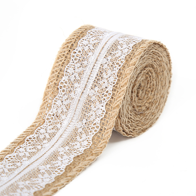 Rollo de lino de encaje DIY hecho a mano boda Navidad artesanía rollo de lino de encaje de lino cuerda de cáñamo