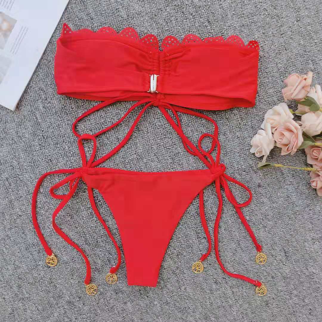 hot sale bikini ladies solid color split swimsuit lace swimwear NSZO3280