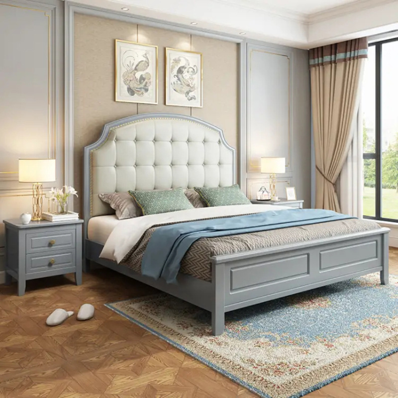 American Light luxury solid wood bed modern 1.8 m double bed wedding bed storage high box bed leather bed high-end bedroom furniture