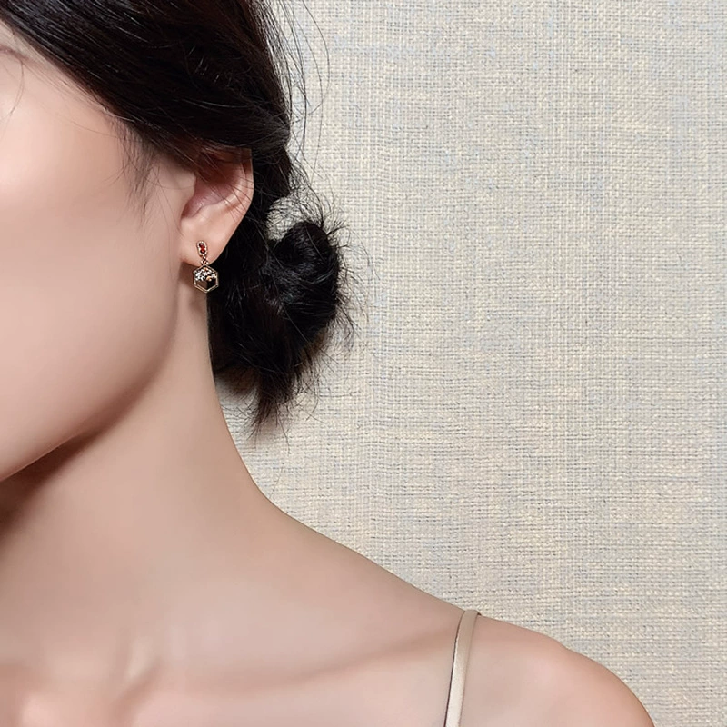 Silver needle, asymmetrical short earrings, silver 925 sample, micro incrustation, light luxury style