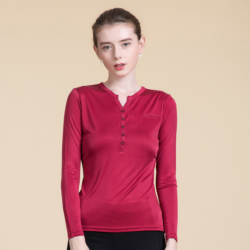 Silk Long Sleeve Womens T Shirt Solid Color Slim Fit Knitted Spring Fashion Casual Wear Wholesale Available