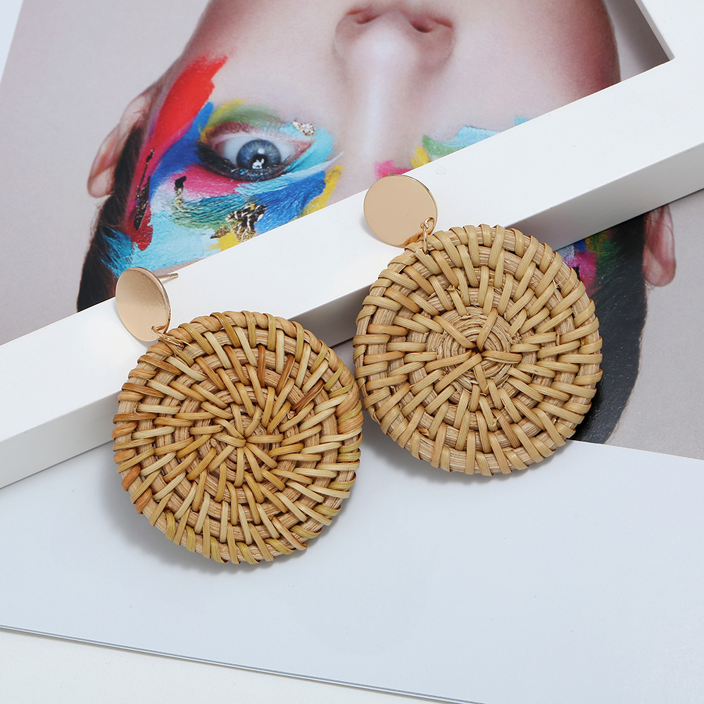 1 Pair Ethnic Style Geometric Braid Rattan Drop Earrings display picture 6