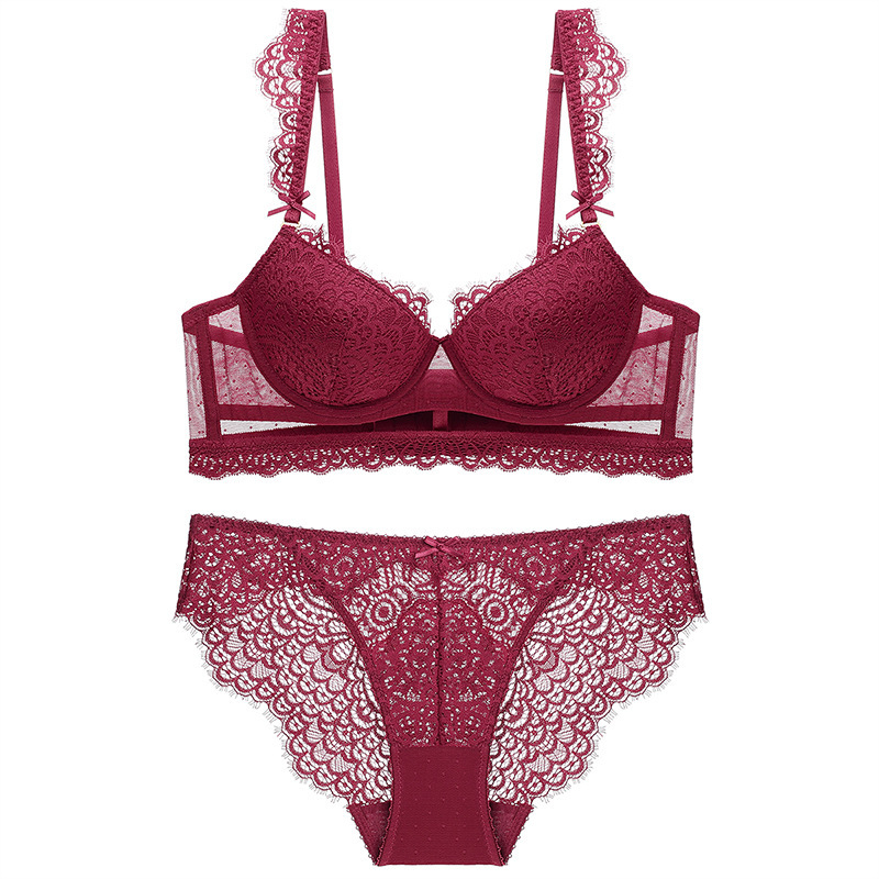 New Style Push Up Steel Cup Bra Sexy Lace Hollow Out Set Women's Bra Set One Piece Drop Shipping 