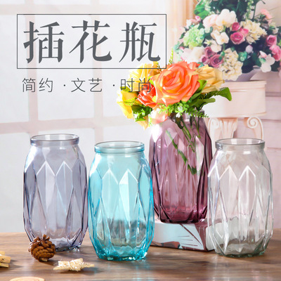 家用花瓶玻璃瓶鲜花摆件装饰摆件简约欧式风格彩色透明花瓶批发|ms
