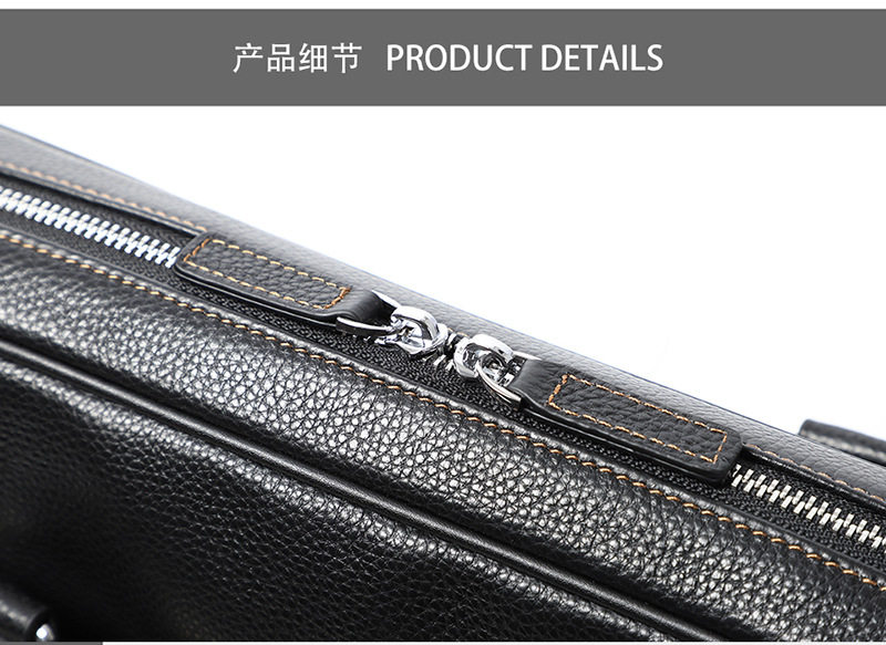 Túi xách công sở nam da bò thật dạng ngang đựng laptop 14 inch 39×28×8 cm — Màu đen dây nâu, Màu đen đường đen chi tiết 23