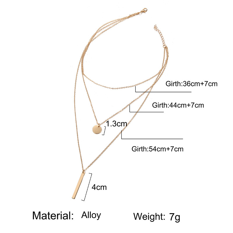 Wholesale jewelry simple metal multilayer geometric disc vertical pendant necklace short necklace