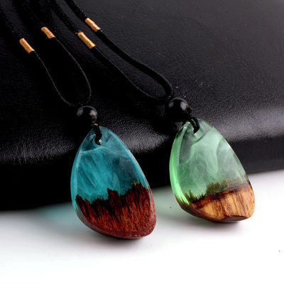 新款水滴跨境木头树脂吊坠项链原创礼品手工饰品个性项链包包挂件|ru