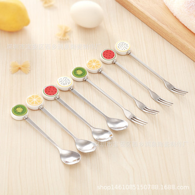 创意卡通陶瓷水果咖啡搅拌勺蜂蜜勺儿童幼儿园餐具不锈钢长冰勺子|ms