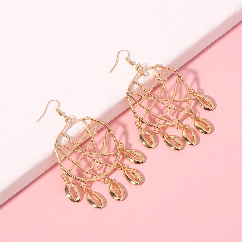 31g Weight Earrings Classification Wedding, Travel Occasion Women'S Gender Inlaid Shell Design Fashion Style Fashion New Small Starfish Pendant Geometric Circle Conch Shell Alloy Earrings 17
