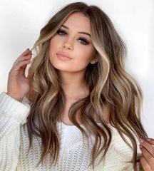 Women's Graduated Brown Color-Blended Fashion Synthetic High-Temperature Wigs with Side Part Long Wavy Hairpieces for Wholesale