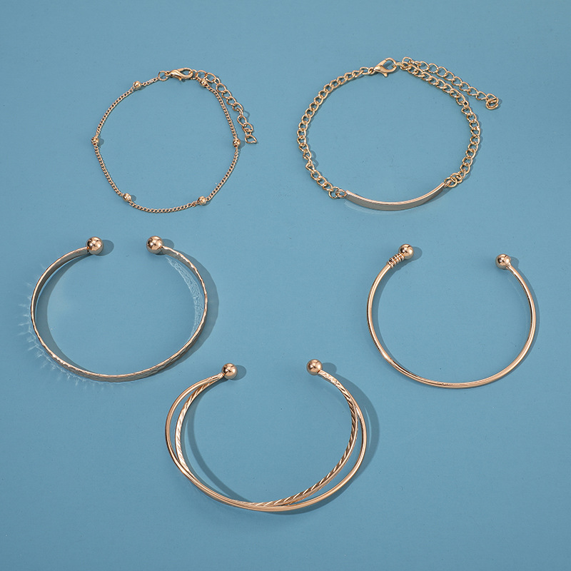 2019 Europäischer Und Amerikanischer Grenz Überschreiten Der Neuer Schmuck Personal Isierte Retro-metall-wasserwellen-armband-set 5-teiliges Set display picture 8