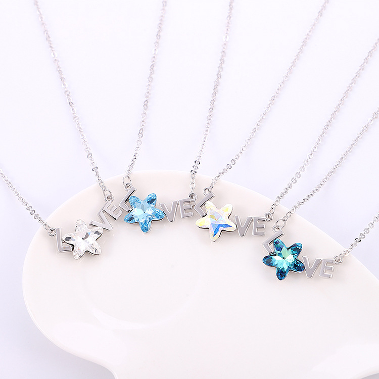 1 Piece Fashion Letter Star Alloy Inlay Rhinestones Womenu0027S Pendant Necklace
