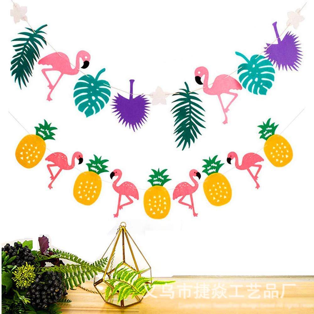 跨境无纺布夏威夷菠萝拉旗 夏季沙滩派对装饰火烈鸟毛毡拉花横幅