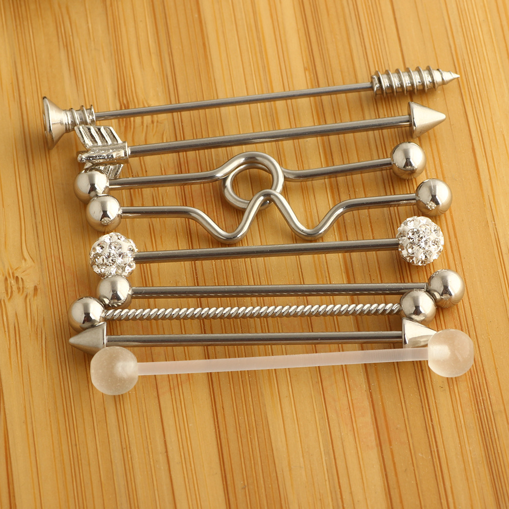 Arrow Screw Industrial Earrings Barbell Set - Stainless Steel Double Ear Straight Bar Crossbar for Amazon eBay detail image 7