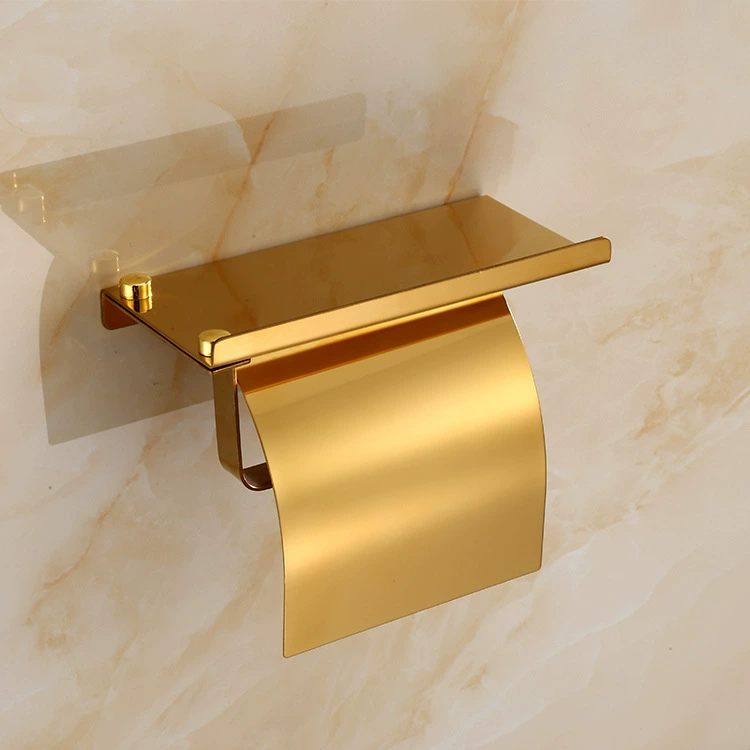 Toilet Paper Holder (SEREEY) 304 Stainless Steel with Shelf — Covered Towel Dispenser, Wall Mount
