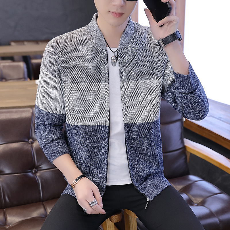 La Generación de comercio exterior transfronterizo de otoño e invierno cardigan con cremallera para hombre forrado de lana engrosado suéter cardigan collar de pie suéter abrigo