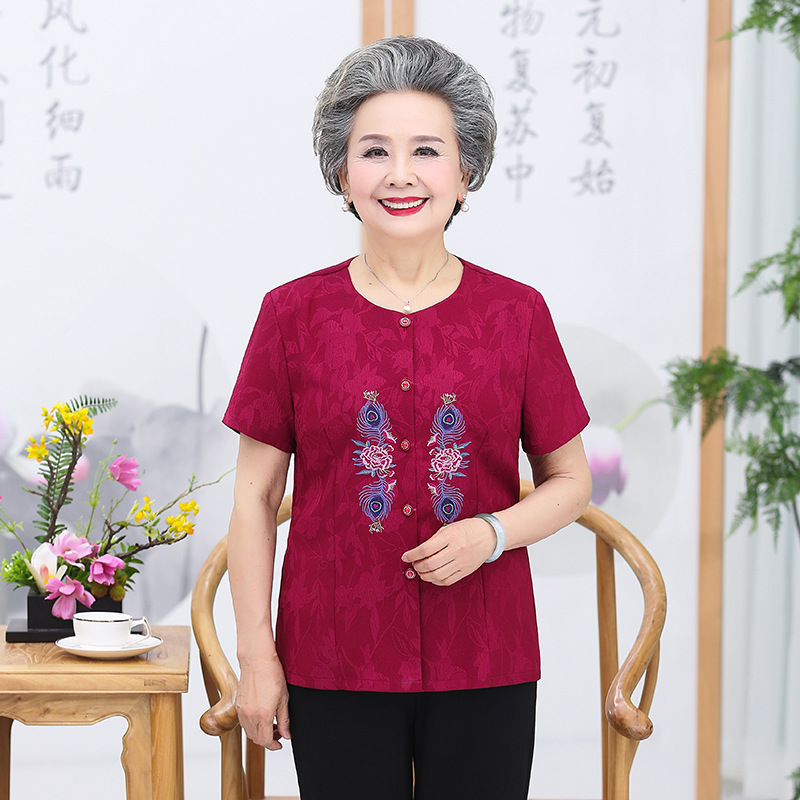 老年人夏裝女7080歲奶奶裝套裝短袖開衫媽媽襯衫老太太兩件套衣服