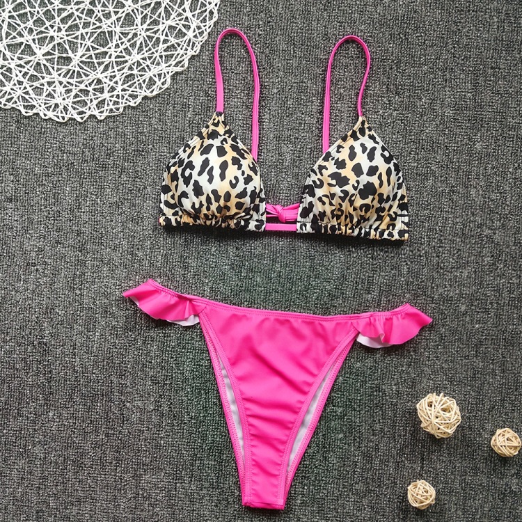 fluorescent color leopard print bikini NSHL31969