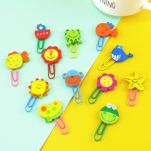 Wooden cartoon animal shaped colorful paper clips Japanese and Korean stationery children's cute paper clips fashionable paper clips