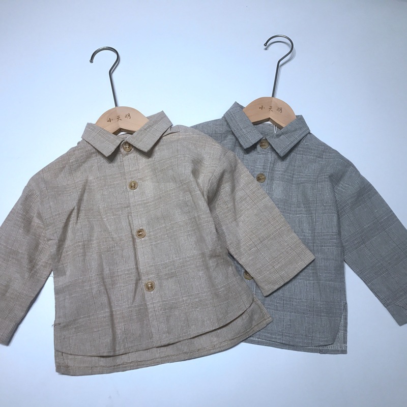 Children shirt 2019 Spring new pattern Korean Edition Children soft comfortable Cotton and hemp Two-color lattice shirt wholesale