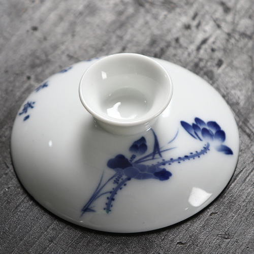 Large high white ceramic tea lid, blue and white porcelain covered bowl, tea set single lid, Sancai tea bowl accessories
