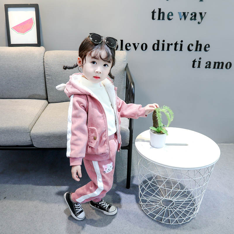 Kinderkleidung 2020 Winter Mädchen Plüsch Baumwolle zweiteiliges Cartoon-Cord-Set, Baseballjacke für_voghion.com