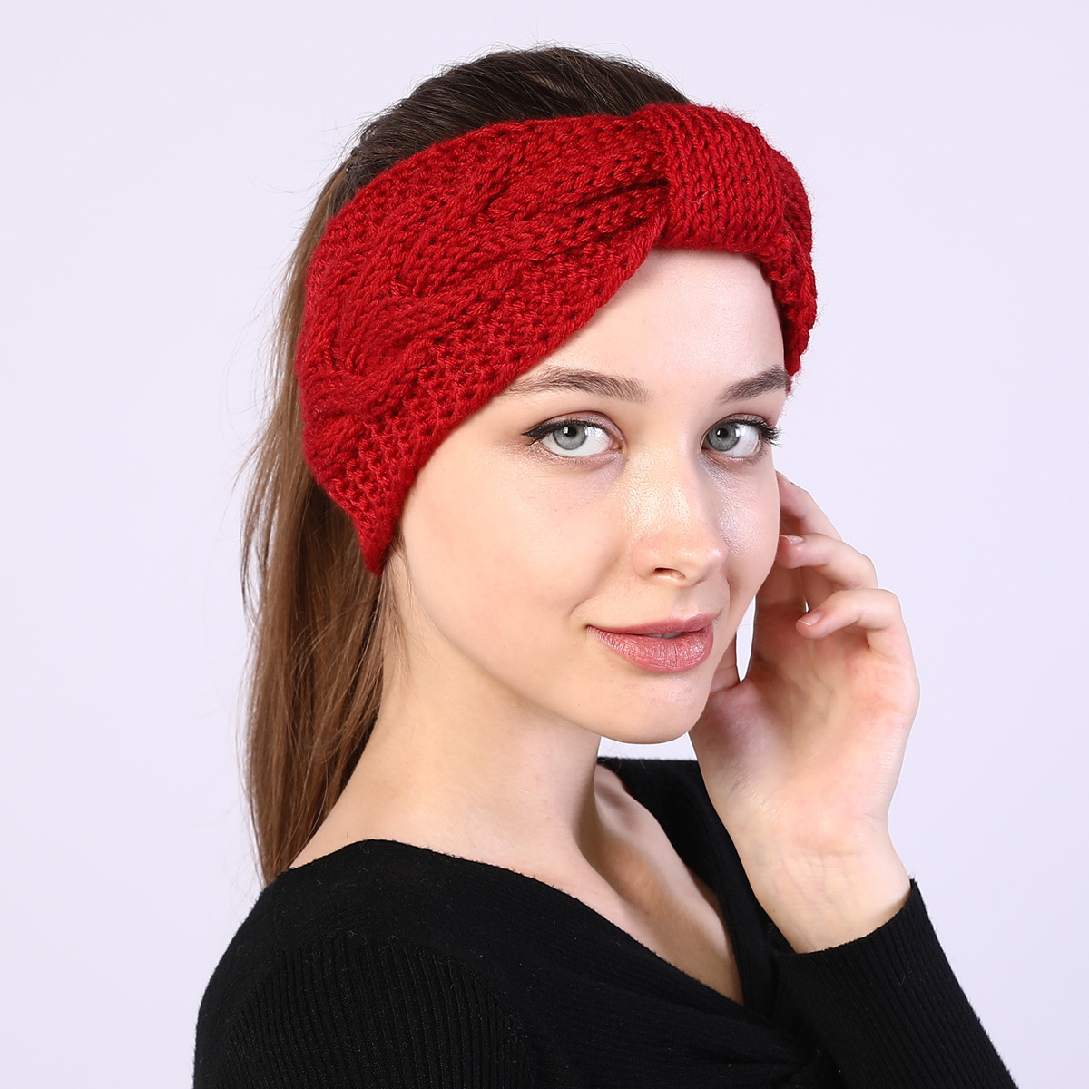 Knitted hair accessories with 8-line butterfly tie elastic autumn and winter women's wool warm sports headband_voghion.com
