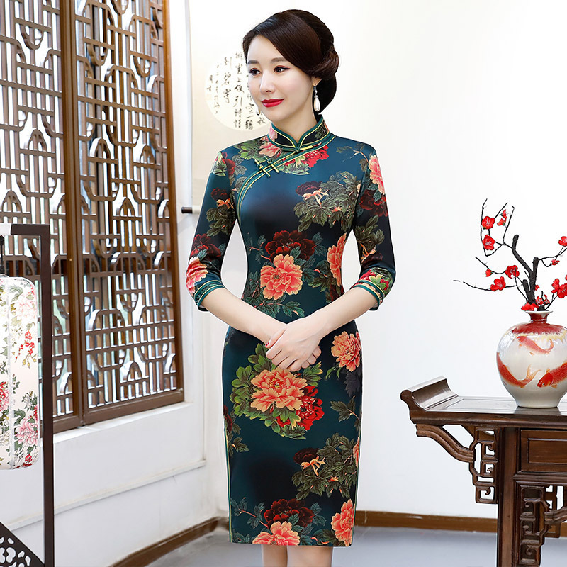 Chinese Dress Qipao for women  long cheongsam with large size Robes chinoises