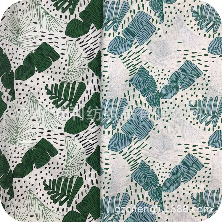 夏威夷风格印花 巴焦叶印花上衣套装裙子裤装印花面料 现货印花布