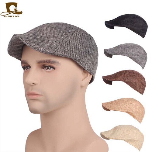 New Spring and Autumn Korean Style Trendy Men's Cotton Front Cap, British Linen Beret Hat, Casual Trendy Duckbill Hat