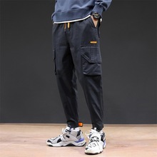 青少年个性非主流魔术贴裤子韩版百搭小脚哈伦裤时尚棉松紧裤男