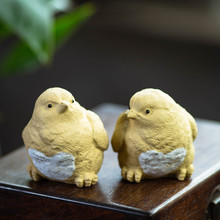 宜兴紫砂茶宠鸡摆件手工生肖对鸡可养段泥雕塑茶具套装饰陶瓷批发