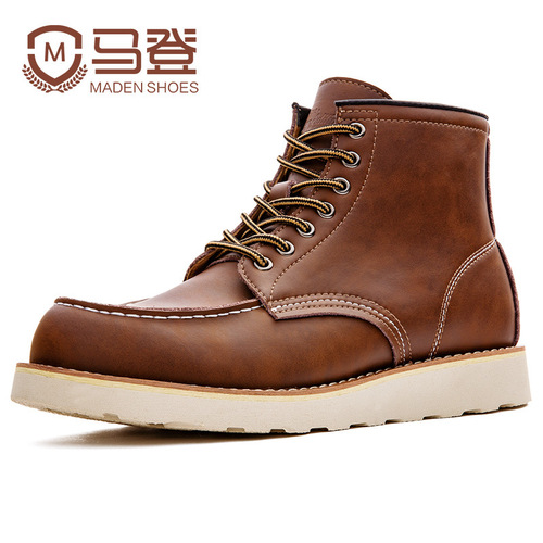 Madden 875 work boots men's spring mid-top British style leather shoes American retro Ami khaki genuine leather Martin boots