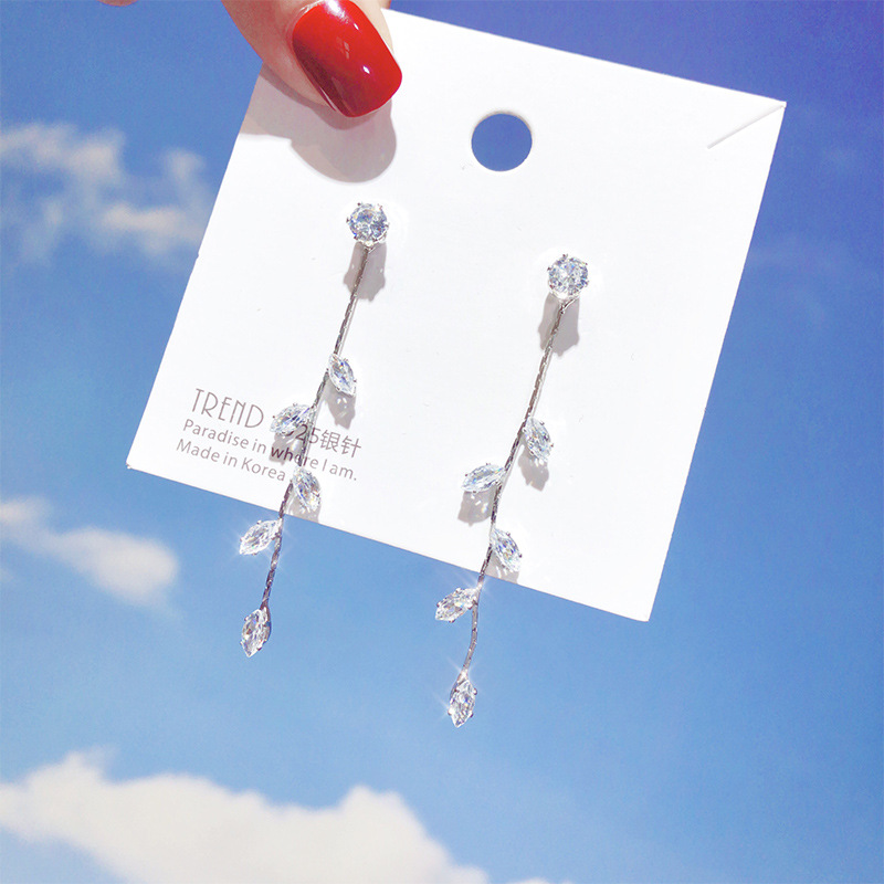 S925 silver needle zircon earrings femal...