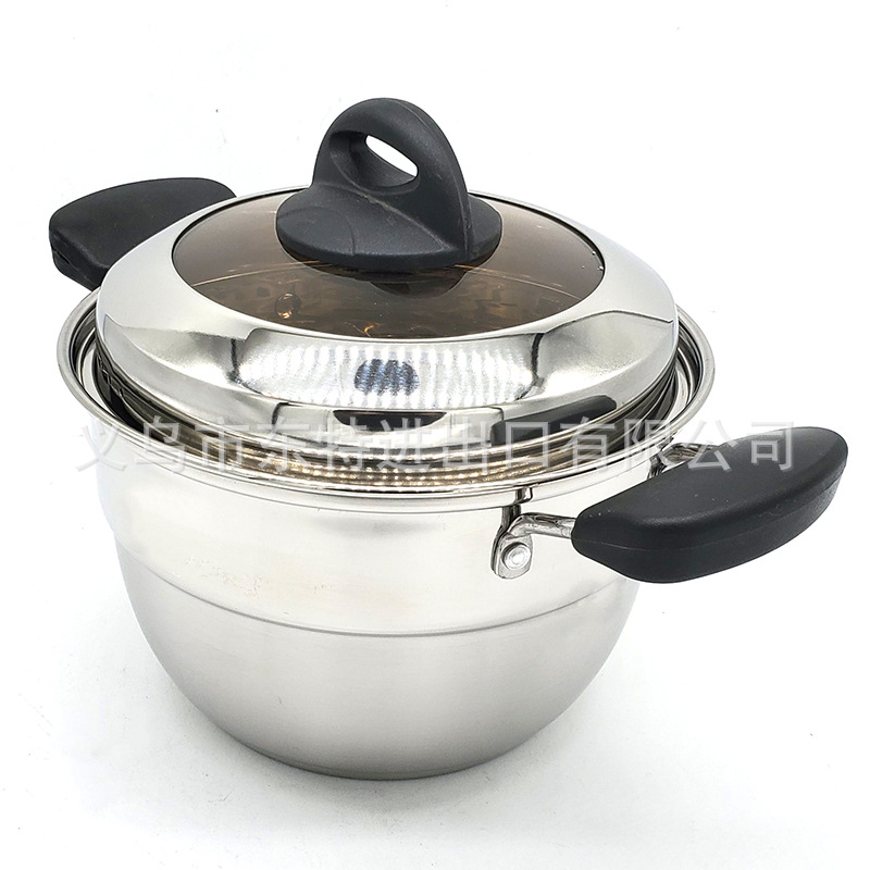 Factory direct sales of stainless steel soup pot 22-28cm, 4-piece set, electric wooden handle soup pot, multi-functional soup pot detail image 7