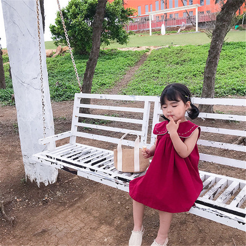 Girls skirt college big collar dress princess skirt 24 summer clothes new foreign trade children's clothing drop shipping 3-8 years old